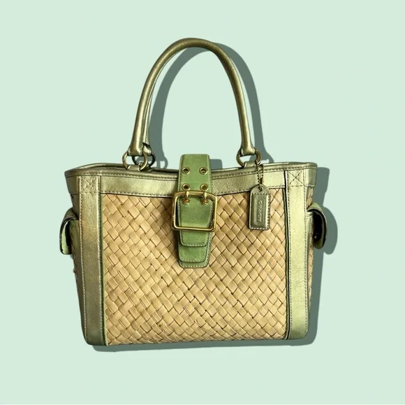 Coach Limited Edition Metallic Green Woven Handbag - Picture 1 of 9